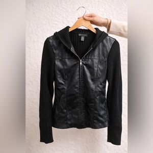 INC International Concepts Black Leather Jacket with Hood